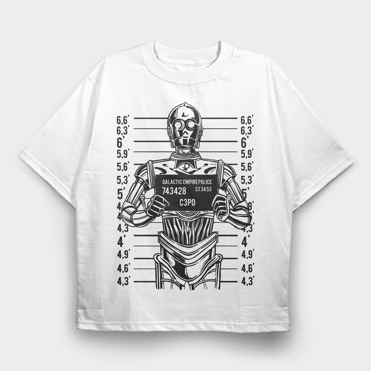 3PO Mugshot, Tricou Oversize Barbati (Unisex)