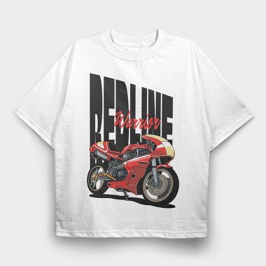 Anime Style Motorcycle Drawing Phrase Redline Warrior, Tricou Oversize Barbati (Unisex)