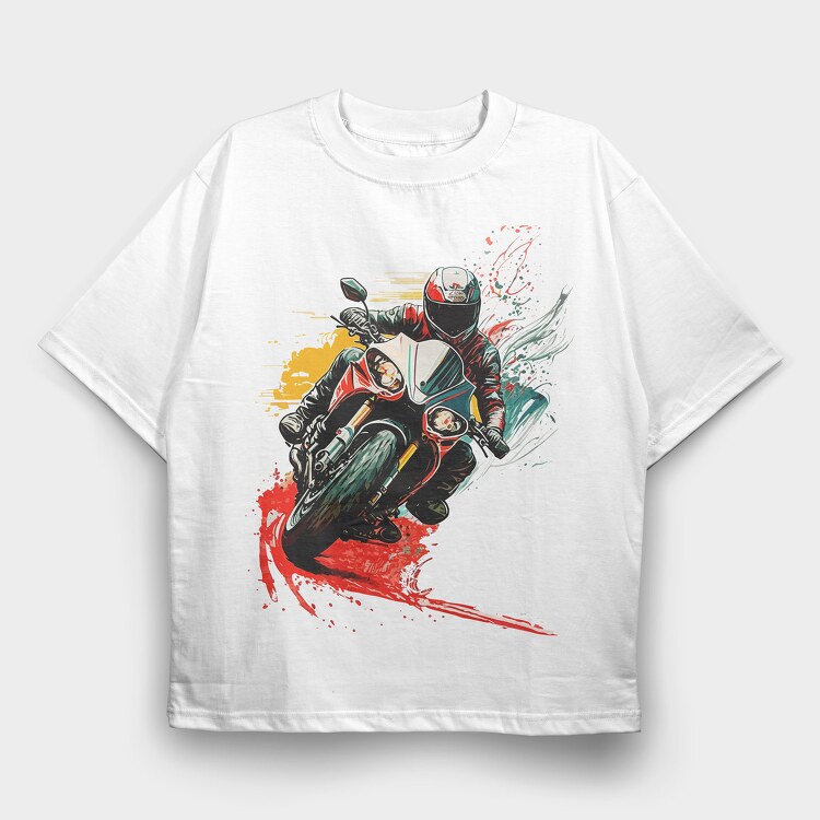 Colorful Explosion Sports Motorcycle Rider, Tricou Oversize Barbati (Unisex)