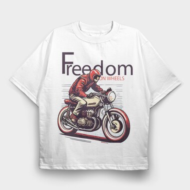 Freedom on Wheels Motorcycle Retro, Tricou Oversize Barbati (Unisex)