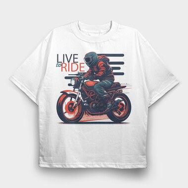 Live to Live MotorcycleArt RetroStyle, Tricou Oversize Barbati (Unisex)