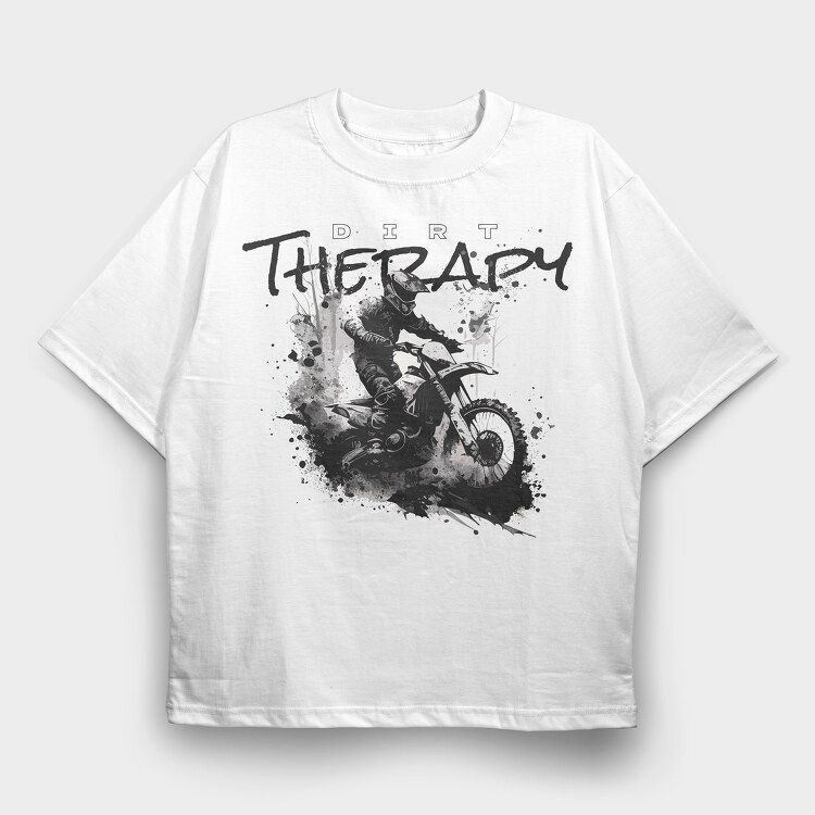 Motocross Rider Kicking Up Dirt and Jumping Dirt Therapy, Tricou Oversize Barbati (Unisex)