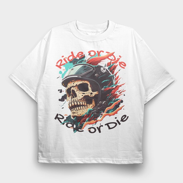 Motorcycle Helmet Skull Ride or Die, Tricou Oversize Barbati (Unisex)