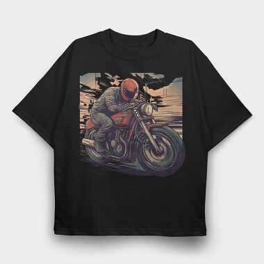 Motorcycle With Comic Rider, Tricou Oversize Barbati (Unisex)