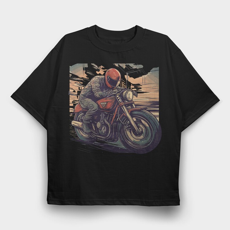Motorcycle With Comic Rider, Tricou Oversize Barbati (Unisex)