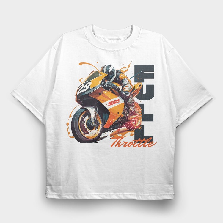 Racing Motorcycle With Rider Full Throttle, Tricou Oversize Barbati (Unisex)