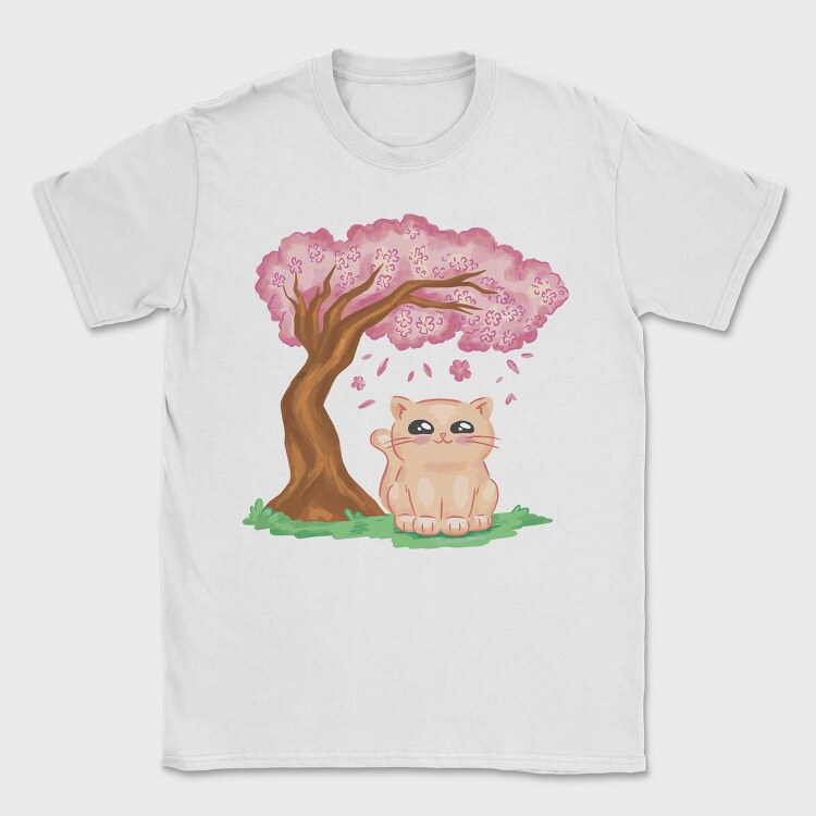 Cherry Blossom Cat Kawaii Sakura And, Tricou Barbati (Unisex)