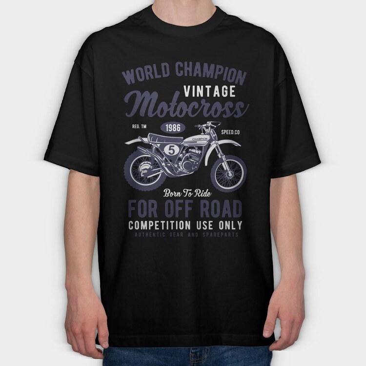 Vintage Motocross, Tricou Oversize Barbati (Unisex)