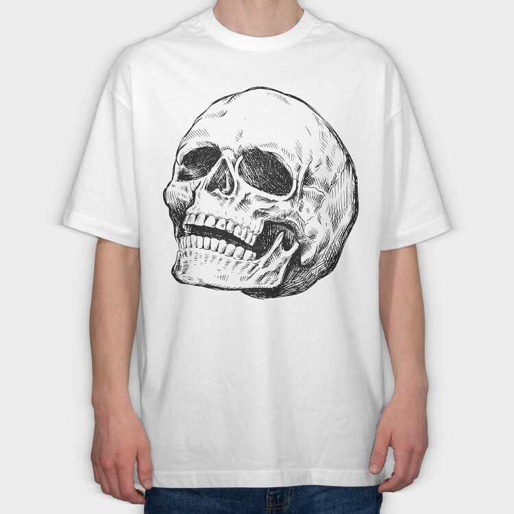 Leaning Skull Hand Drawn, Tricou Oversize Barbati (Unisex)