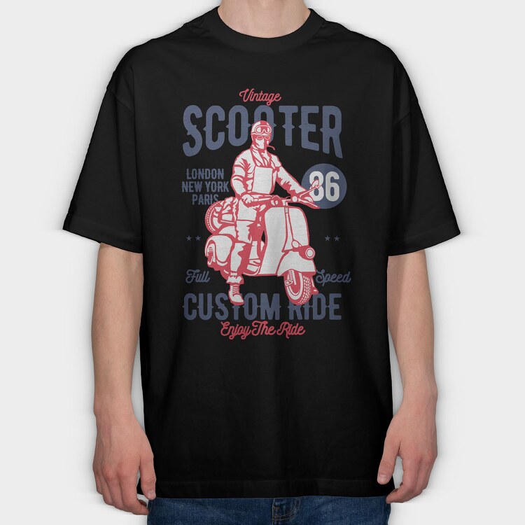 Vintage Scooter, Tricou Oversize Barbati (Unisex)