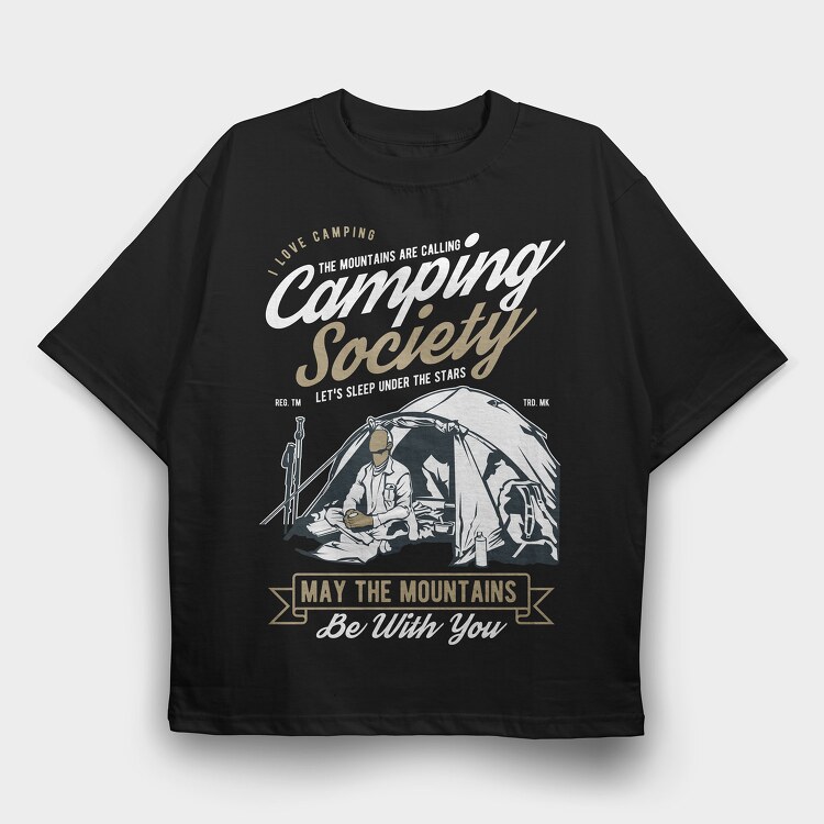 Camping Society, Tricou Oversize Barbati (Unisex)