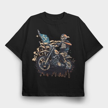 American Flag Skeleton Motocross Motorcycle, Tricou Oversize Barbati (Unisex)