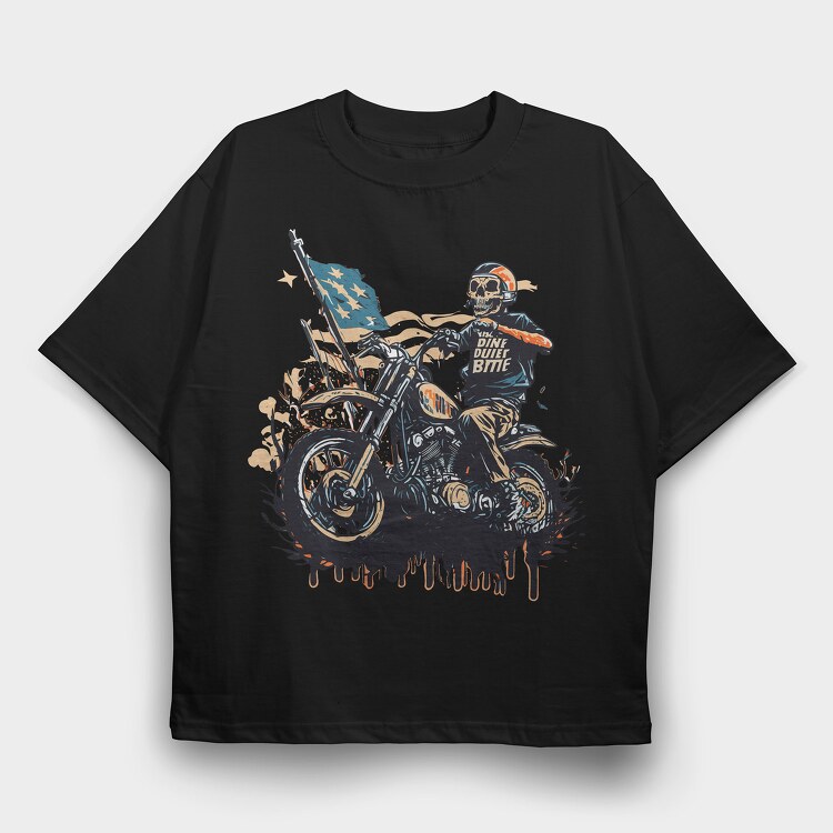 American Flag Skeleton Motocross Motorcycle, Tricou Oversize Barbati (Unisex)