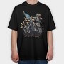 American Flag Skeleton Motocross Motorcycle, Tricou Oversize Barbati (Unisex)