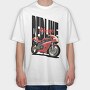 Anime Style Motorcycle Drawing Phrase Redline Warrior, Tricou Oversize Barbati (Unisex)