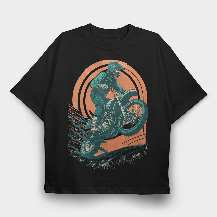 Biker Jumping Motocross Motorcycle, Tricou Oversize Barbati (Unisex)