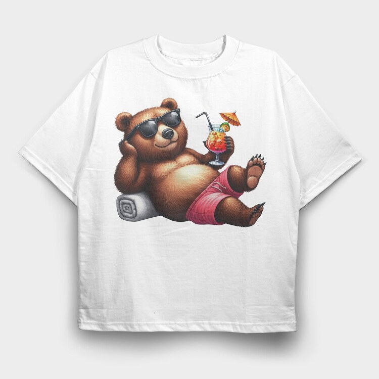Bear Sunglasses Cocktail, Tricou Oversize Barbati (Unisex)