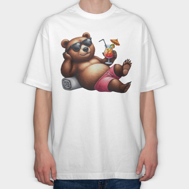 Bear Sunglasses Cocktail, Tricou Oversize Barbati (Unisex)
