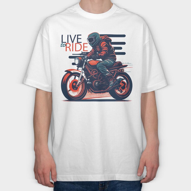 Live to Live MotorcycleArt RetroStyle, Tricou Oversize Barbati (Unisex)