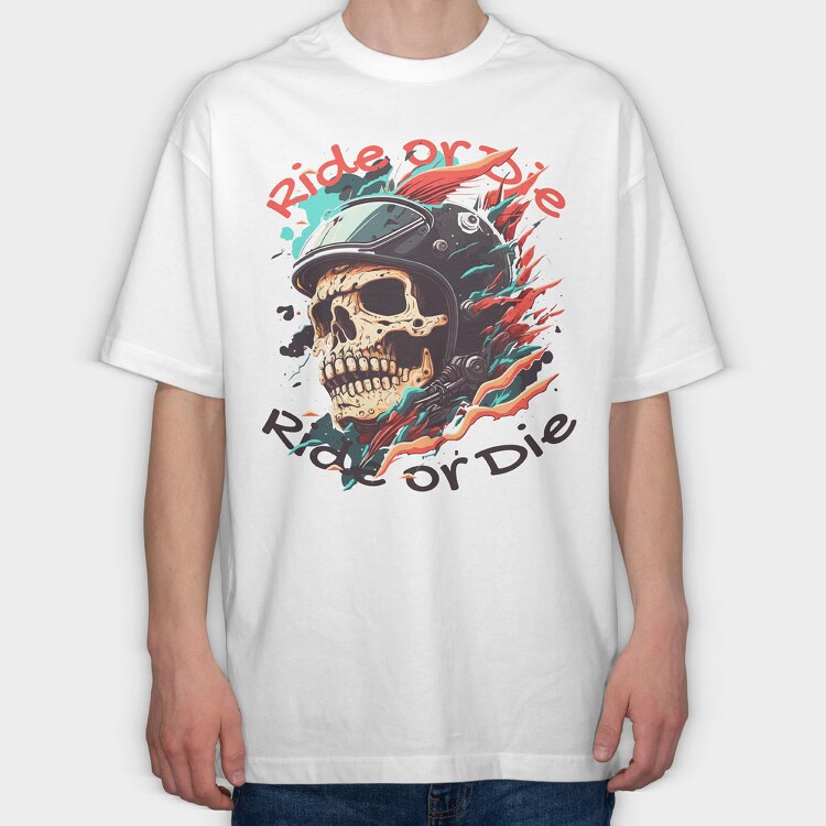 Motorcycle Helmet Skull Ride or Die, Tricou Oversize Barbati (Unisex)