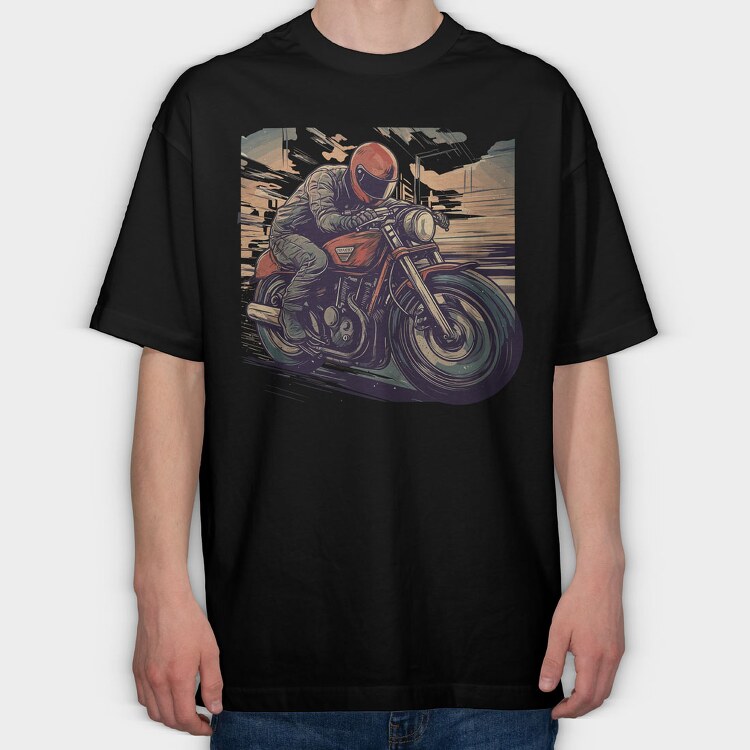 Motorcycle With Comic Rider, Tricou Oversize Barbati (Unisex)