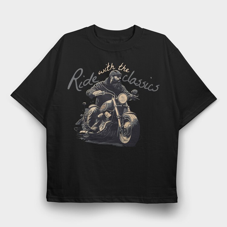 Motorcycle With Rider Ride With the Classics, Tricou Oversize Barbati (Unisex)