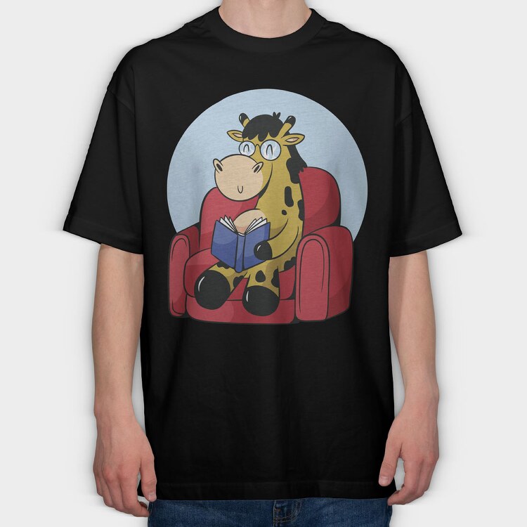 Giraffe Reading, Tricou Oversize Barbati (Unisex)