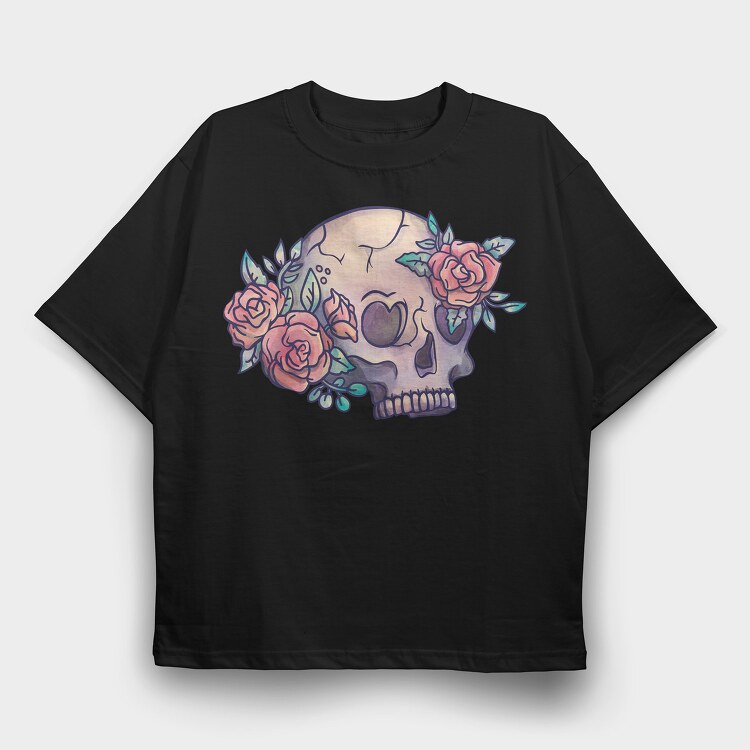 Tattoo Skull Flowers, Tricou Oversize Barbati (Unisex)