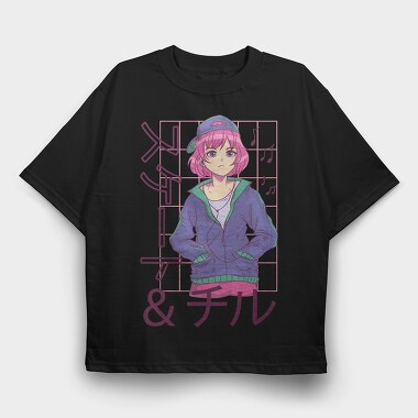 Anime Skate Chill Girl, Tricou Oversize Barbati (Unisex)