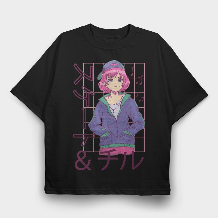 Anime Skate Chill Girl, Tricou Oversize Barbati (Unisex)