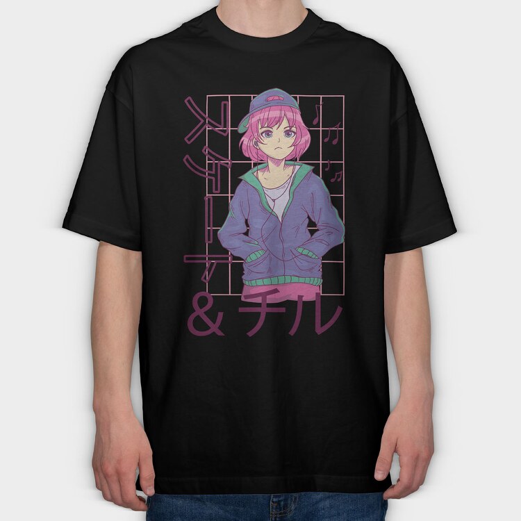 Anime Skate Chill Girl, Tricou Oversize Barbati (Unisex)