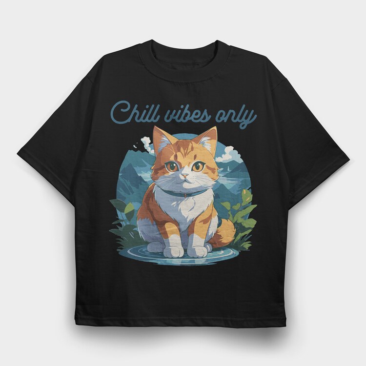 Cat Chill Vibes, Tricou Oversize Barbati (Unisex)
