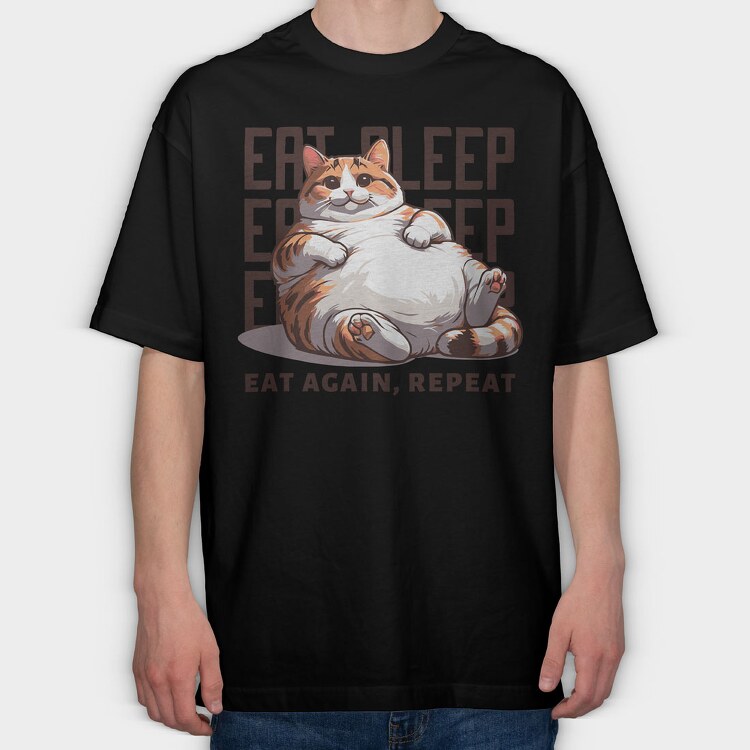Cat Eat Sleep Repeat, Tricou Oversize Barbati (Unisex)