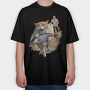 Cat Escaping With Fish, Tricou Oversize Barbati (Unisex)