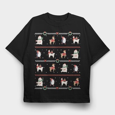 Ugly Sweater Christmas Animals, Tricou Oversize Barbati (Unisex)