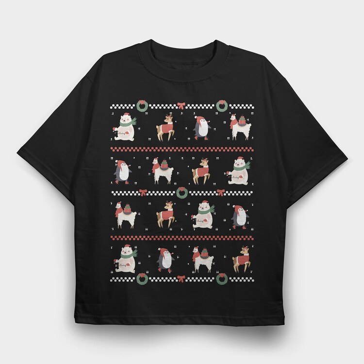 Ugly Sweater Christmas Animals, Tricou Oversize Barbati (Unisex)