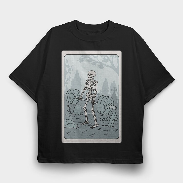 Skeleton Deadlifting Tarot Card, Tricou Oversize Barbati (Unisex)