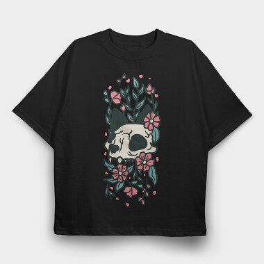 Flowers Cat Skull, Tricou Oversize Barbati (Unisex)