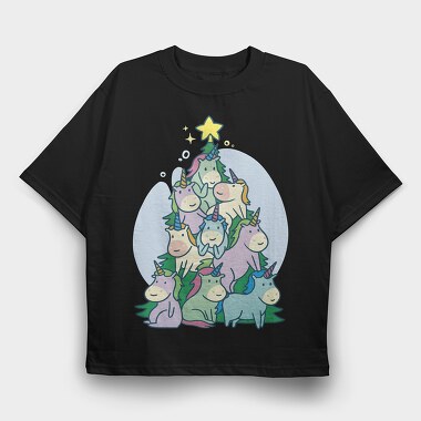 Unicorn Christmas Tree, Tricou Oversize Barbati (Unisex)