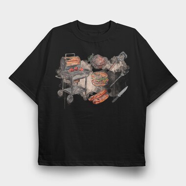 BBQ Elements, Tricou Oversize Barbati (Unisex)