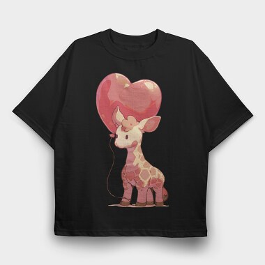 Giraffe Baby Heart Balloon, Tricou Oversize Barbati (Unisex)