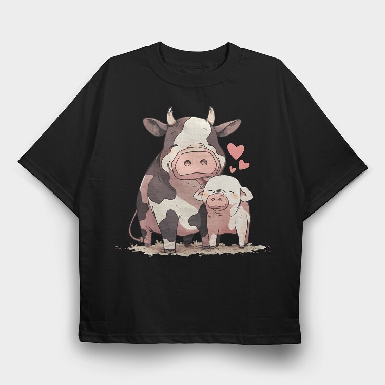 Pig Cow Love, Tricou Oversize Barbati (Unisex)