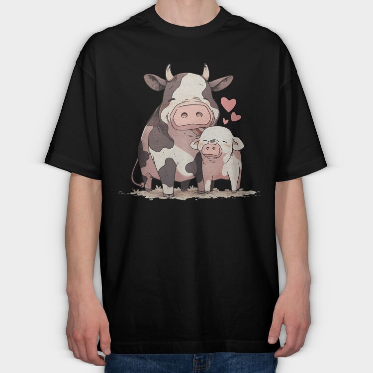 Pig Cow Love, Tricou Oversize Barbati (Unisex)