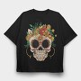 Skull Traditional Flowers, Tricou Oversize Barbati (Unisex)