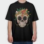 Skull Traditional Flowers, Tricou Oversize Barbati (Unisex)
