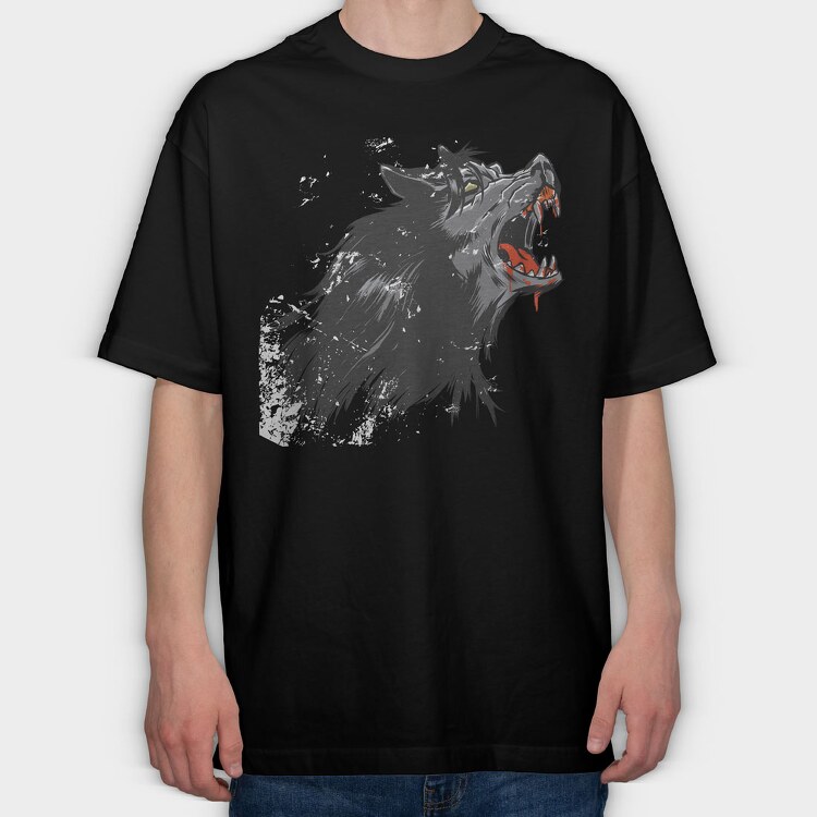 Wolf Cartoon, Tricou Oversize Barbati (Unisex)