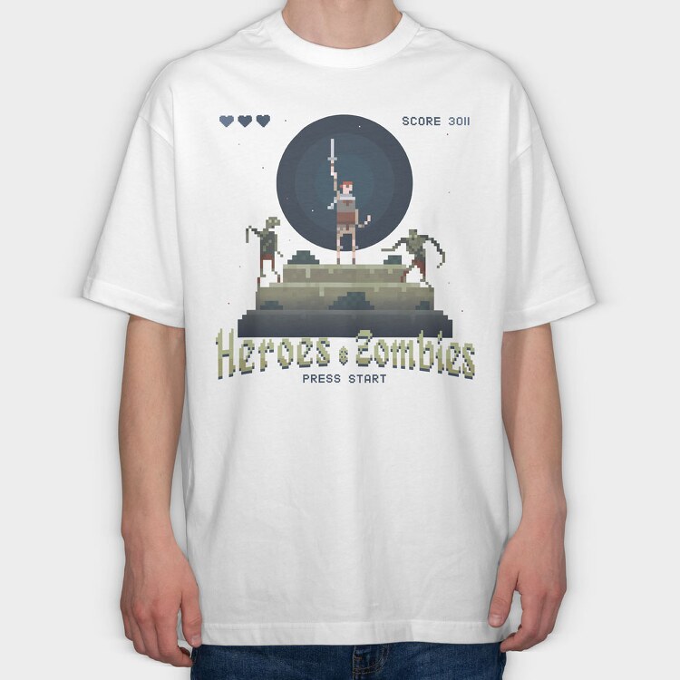 Heroes and Zombies Pixelart, Tricou Oversize Barbati (Unisex)