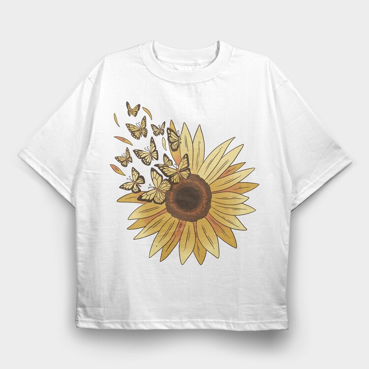 Sunflower and Butterflies, Tricou Oversize Barbati (Unisex)