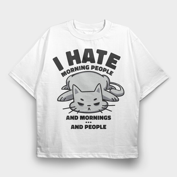 Cat Morning People, Tricou Oversize Barbati (Unisex)