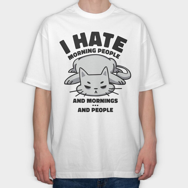 Cat Morning People, Tricou Oversize Barbati (Unisex)